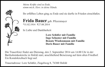 Traueranzeige von Frida Bauer 