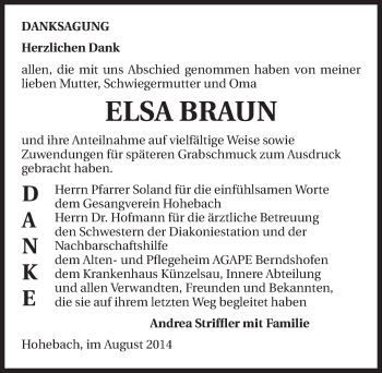 Traueranzeige von Elsa Braun 