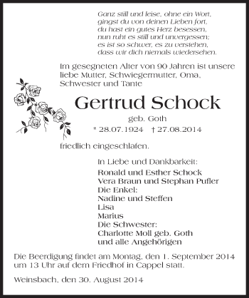 Traueranzeige von Getrud Schock 