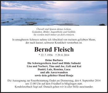Traueranzeige von Bernd Fleisch 