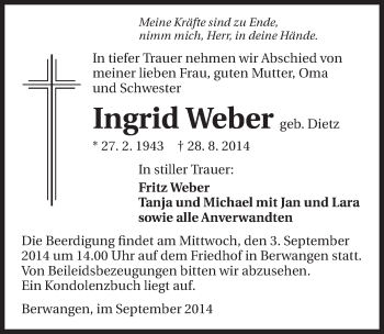 Traueranzeige von Ingrid Weber 