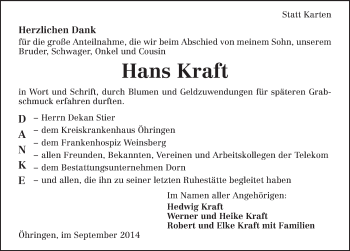 Traueranzeige von Hans Kraft 