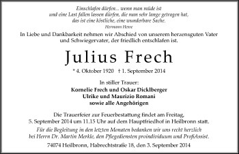 Traueranzeige von Julius Frech 