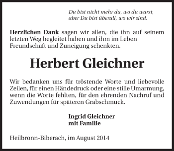 Traueranzeige von Herbert Gleichner 