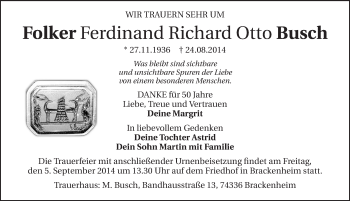 Traueranzeige von Folker Ferdinand Richard Otto Busch 