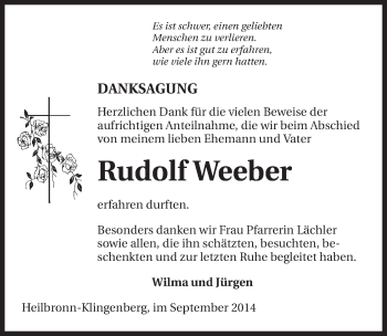 Traueranzeige von Rudolf Weeber 