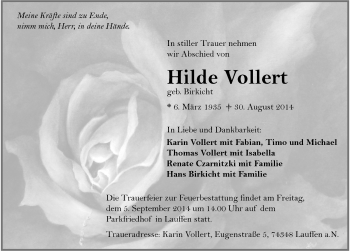 Traueranzeige von Hildegard Vollert 