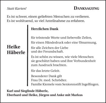 Traueranzeige von Heike Häberle 