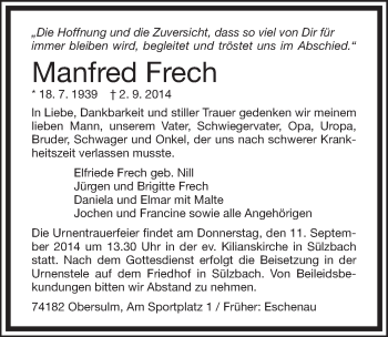 Traueranzeige von Manfred Frech 