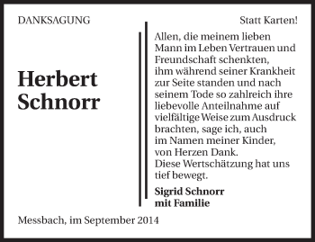 Traueranzeige von Herbert Schnorr 