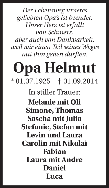 Traueranzeige von Helmut Wormser 