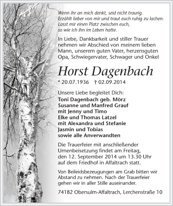Traueranzeige von Horst Dagenbach 
