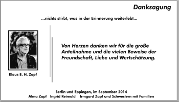 Traueranzeige von Klaus Zapf 