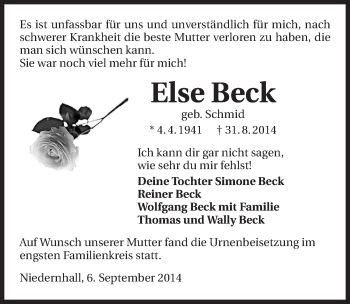 Traueranzeige von Else Beck 