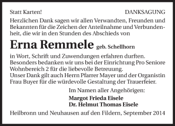 Traueranzeige von Erna Remmele 