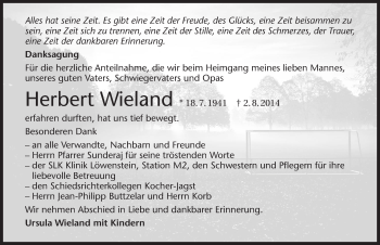 Traueranzeige von Herbert Wieland 