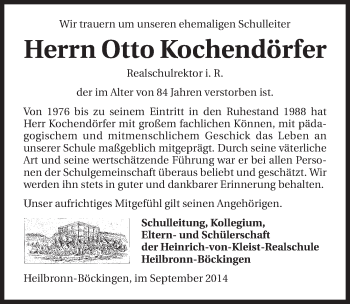 Traueranzeige von Otto Kochendörfer 