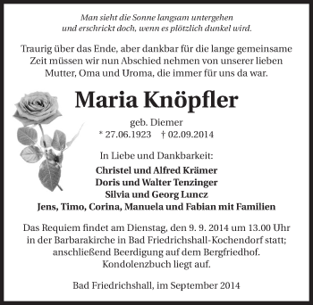 Traueranzeige von Maria Knöpfler 