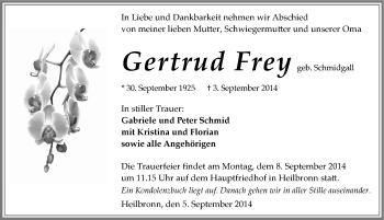Traueranzeige von Gertrud Frey 