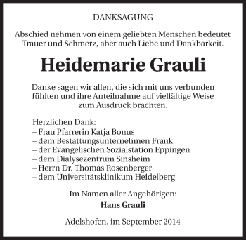 Traueranzeige von Heidemarie Grauli 