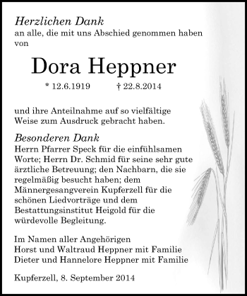 Traueranzeige von Doris Heppner 