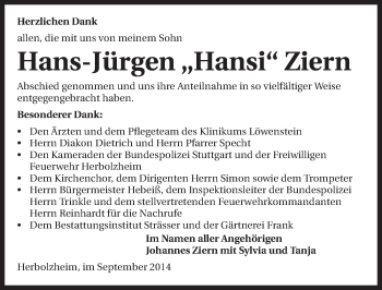 Traueranzeige von Hans-Jürgen Ziern 