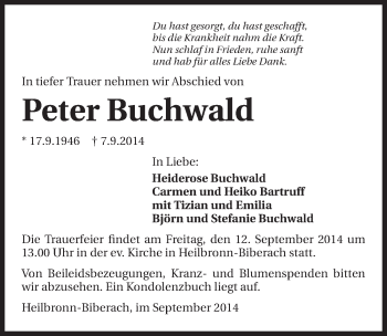 Traueranzeige von Peter Buchwald 