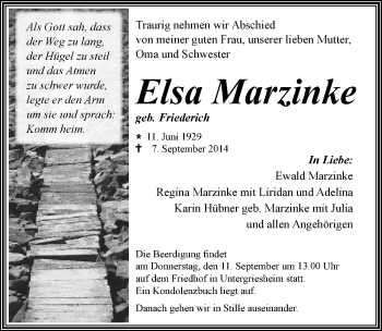 Traueranzeige von Elsa Marzinke 