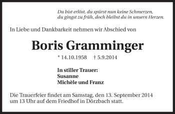 Traueranzeige von Boris Gramminger 