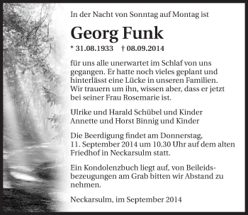 Traueranzeige von Georg Funk 