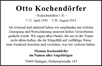 Traueranzeige von Otto Kochendörfer 