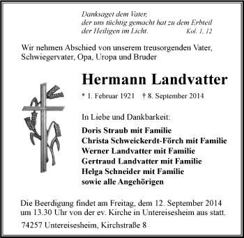 Traueranzeige von Hermann Landvatter 