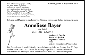 Traueranzeige von Anneliese Bayer 