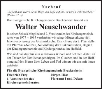 Traueranzeige von Walter Neuschwander 