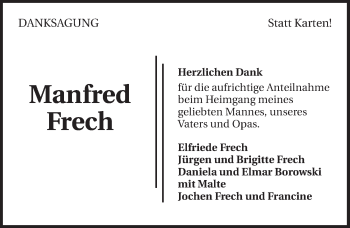 Traueranzeige von Manfred Frech 