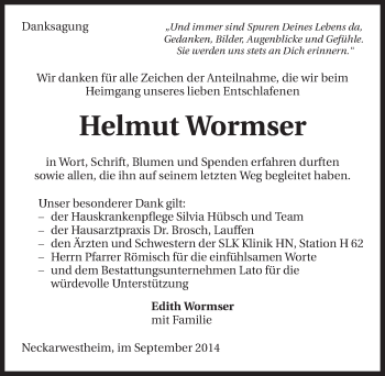 Traueranzeige von Helmut Wormser 