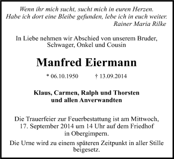 Traueranzeige von Manfred Eiermann 