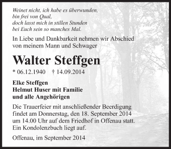 Traueranzeige von Walter Steffgen 