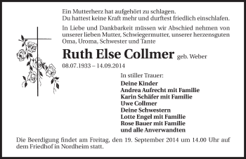 Traueranzeige von Ruth Else Collmer 