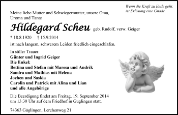 Traueranzeige von Hildegard Scheu 