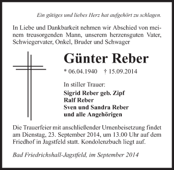 Traueranzeige von Günter Reber 