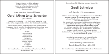 Traueranzeige von Gerdi Minna Luise Schneider 