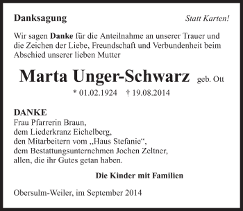 Traueranzeige von Marta Unger-Schwarz 