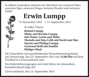 Traueranzeige von Erwin Lumpp 
