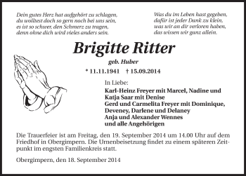 Traueranzeige von Brigitte Ritter 