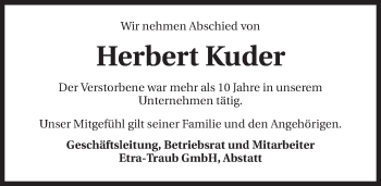 Traueranzeige von Herbert Kuder 