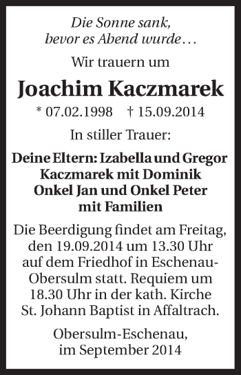 Traueranzeige von Joachim Kaczmarek 