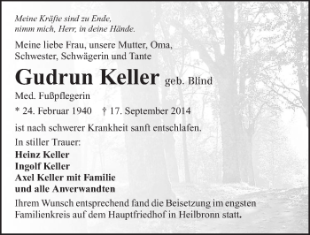 Traueranzeige von Gudrun Keller 