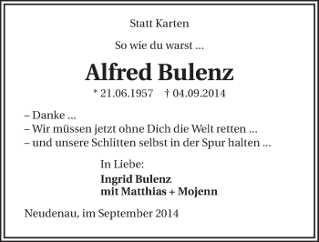 Traueranzeige von Alfred Bulenz 