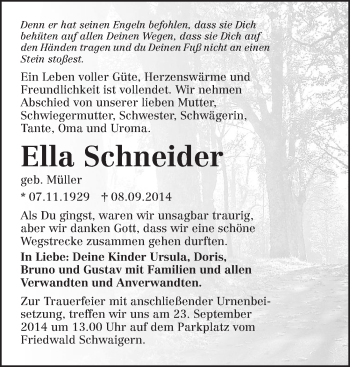 Traueranzeige von Ella Schneider 